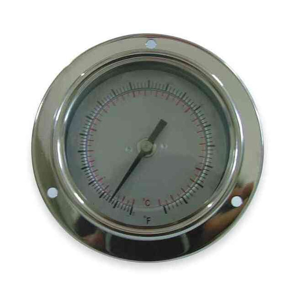 Panel mount bimetal stem thermometer, range 0 to 200 Degrees F, 4" stem.