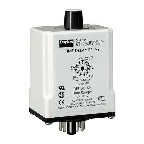 Single Function Time Delay Relay, Octal, Off Delay, 1 Functions 12V DC, DPDT