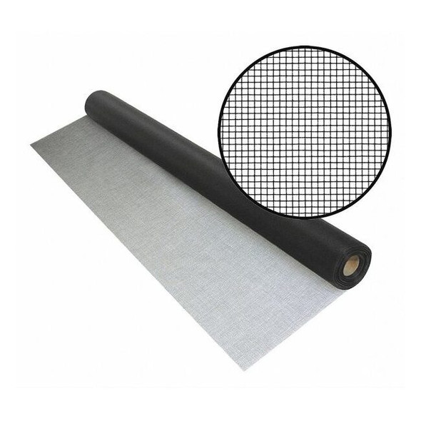 Door and Window Screen, Fiberglass, 48 in W, 100 ft L, 0.007 in Wire Dia, Black