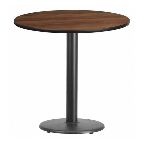 Round Walnut Lmnt Table Top,Round w/Base,30", Laminate Top, Wood Grain