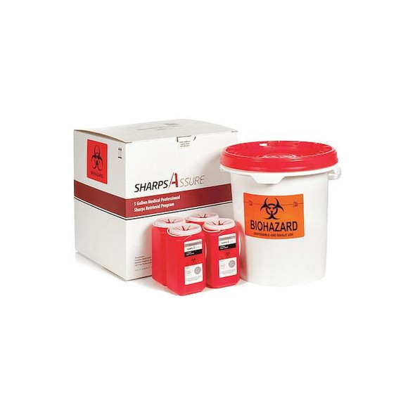 Sharps Assure Sharps Container, Snap Lid, Red, 5 gal, 14 in H (4 PK) SA5G-4