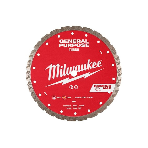 Milwaukee Tool 10" DIAMOND MAX Turbo, General Purpose Diamond Blade 49-93-9110