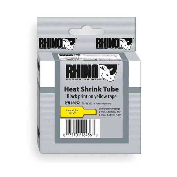 Dymo RHINO (R) Heat Shrink Tube Label 3/4" x 60"H, Black on Yellow 18058