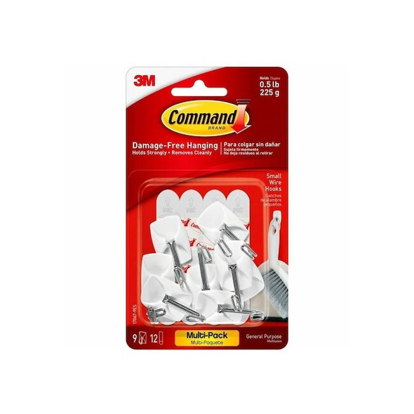 Command Hook Set, White, Plastic, 3/4 in D, PK12 17067-9ES