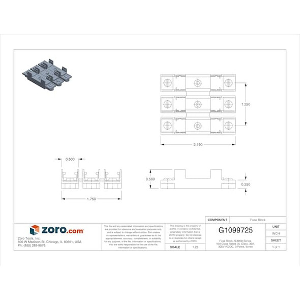 Open Fuse Block, 0 to 30A Amp Range, 300V AC/DC Volt Rating, 3 Poles, Screw