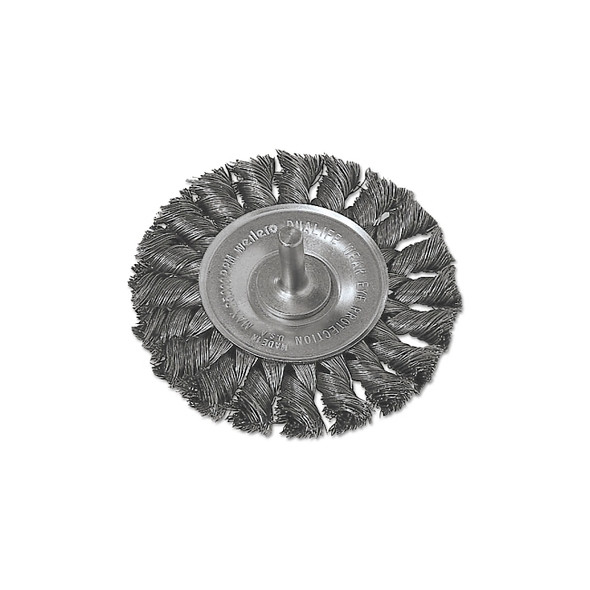 Standard Twist Knot Wire Wheel, 4 in D x 1/2 in W, .016 in Steel, 1/4 in Stem Pack of 5