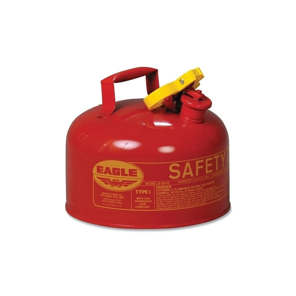 Safety Can, Type I, 2-1/2 gal, 24-ga Galvanized Steel, Flammables, Red