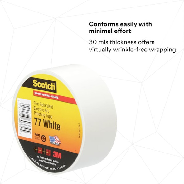 3m ElectricalTape,White,6-5/8ydL,1-1/2inW 77WHITE-1-1/2X20FT