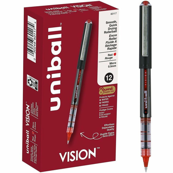 uniball™ Vision Rollerball Pens - Red Ink - 12 / Dozen
