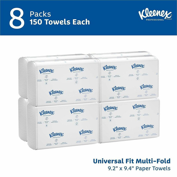 Kleenex&reg; Multi-Fold Towels - 1 Ply - 9.20" Width x 9.40" Length - White - 150/Pack - 8 / Carton