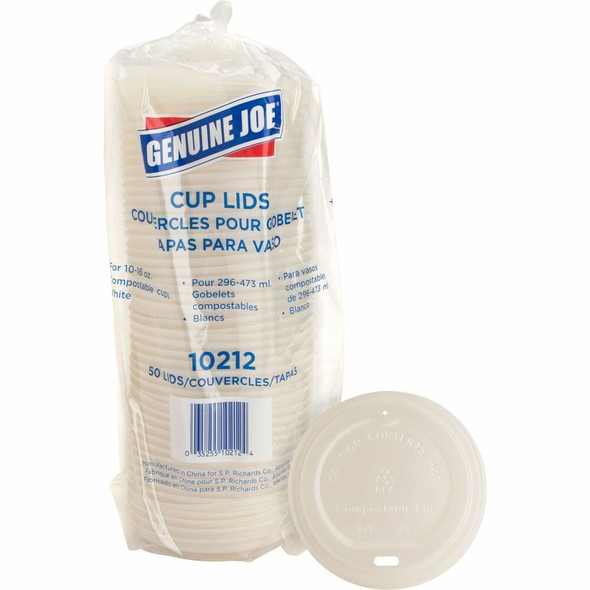 Genuine Joe Vented Hot Cup Lid - Polylactic Acid (PLA) - White - 50 / Pack