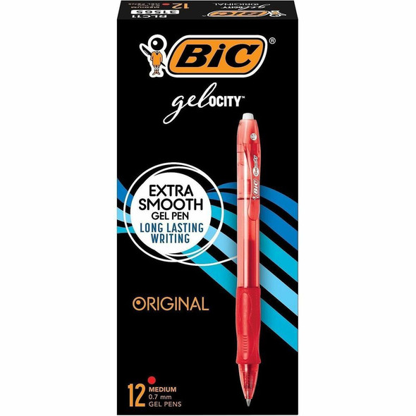 BIC Gel Retractable Pens - Retractable - Red Ink - Gel-based - 12 / Dozen