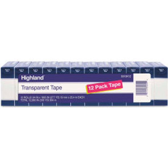 Highland Transparent Tape 3/4"" x 1000"" 1"" Core Clear 12/Pack