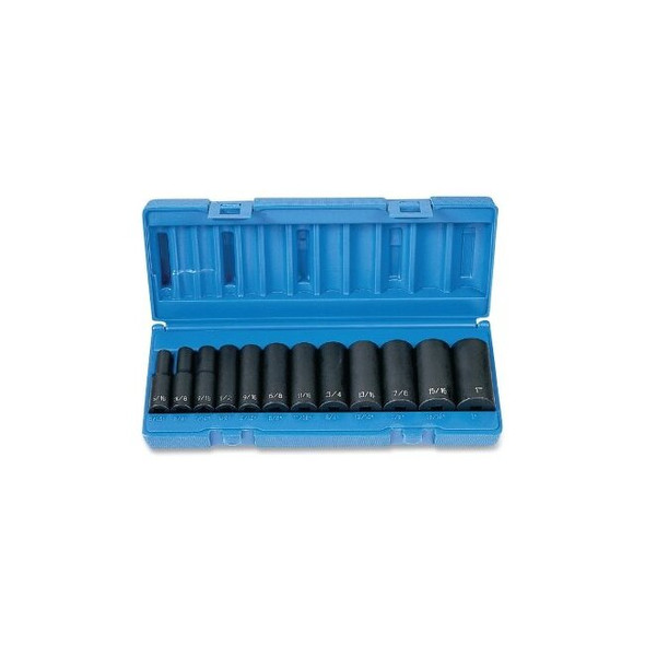 Impact Socket Set, 3/8 in Drive, SAE, 6-point, 5/16 in to 1 in, 12-Pc Deep Length