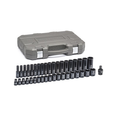 Impact Socket Set, 1/2 in Dr, 6-point, Metric, 9 mm to 30 mm, 39-Pc Deep/Standard Lengths, Incl Univ Jt/Blow Mold Case