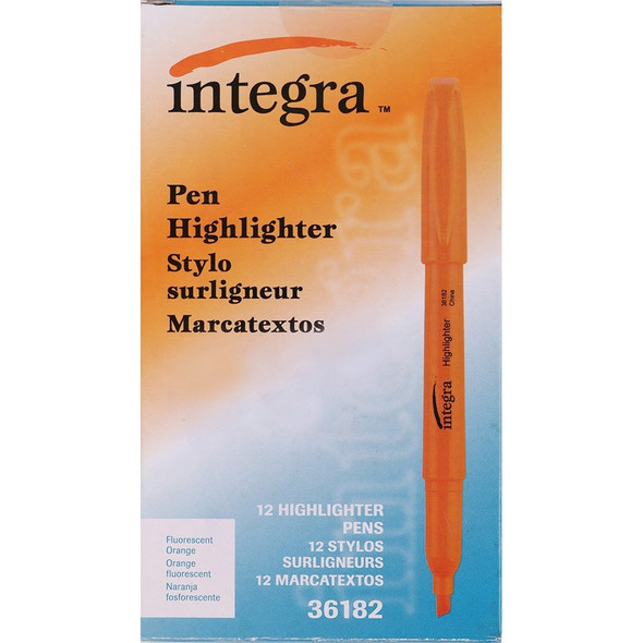 Integra Pen Style Fluorescent Highlighters - Fluorescent Orange Ink - 1 Dozen