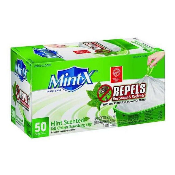 13 gal Rodent-Repellent Trash Bags, 25 in x 25 in, 0.90 mil, White