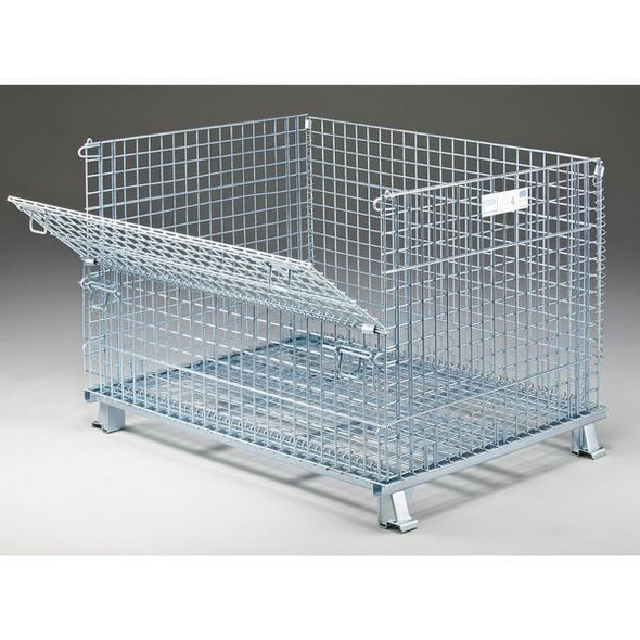 Collapsible Bulk Container 30.3 cu ft Volume Cap., 48 in L, 40 in W, 36 in H, Steel, Silver