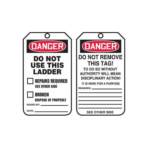 Tag, Danger, Plastic, 5 3/4 in H x 3 1/4 in W, Rectangle, 25 PK