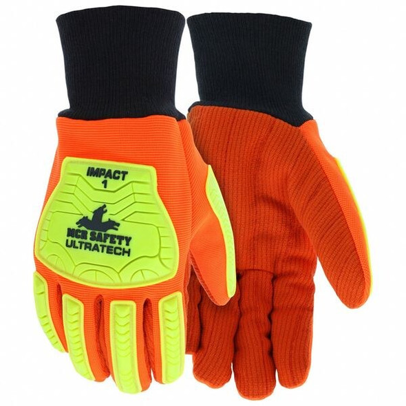 UltraTech Mechanics Gloves, Cotton Corded Palm, TPR Back, L (10), Orange