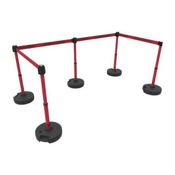 Belt Barrier System, Red, 15 ft Length, 22 in to 42 in Adjustable Post Height