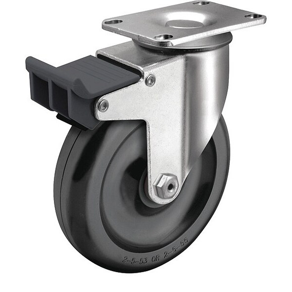 Colson Plate Caster,Swivel,Polyolefin,6 3/16"H 2.05256.55 BRK5