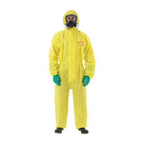 Chemical Resistant Coverall, L, Yellow, Chemical Laminate