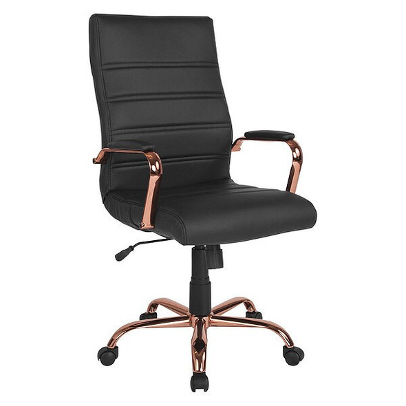 Black Leather Rose Gold Frame High Back Chair