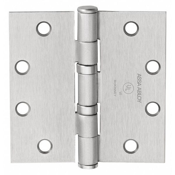Butt Hinge, Steel, Flush Mounting, 1 11/16 in Leaf W x 4 in Leaf H, Satin Chrome