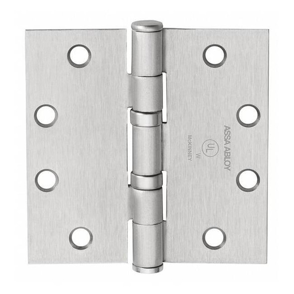 Butt Hinge, Steel, Flush Mounting, 1 11/16 in Leaf W x 4 in Leaf H, Satin Chrome