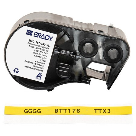 Brady Sleeve Label, Yellow, Polyolefin M4C-187-342-YL