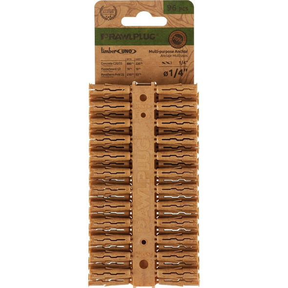 Rawlplug Timber Uno 1-4 In. Multi-Purpose Anchor (96-Pack) Clip Strip (12-Piece) R-U0-1/4-96-TB-C 235050