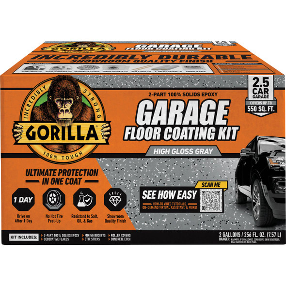 Gorilla Gray Garage Floor Epoxy Coating Kit - 2.5 Car Coverage 117994
