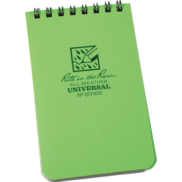 Rite in the Rain 3 In. x 5 In. 50-Sheet Top Spiral Hi Vis Green Notebook HV935 Rite in the Rain 3 In. x 5 In. 50-Sheet Top Spiral Hi Vis Green Notebook HV935