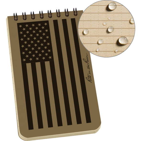 Rite in the Rain 3 In. x 5 In. 50-Sheet Top Spiral Tan Flag Notebook FL935T