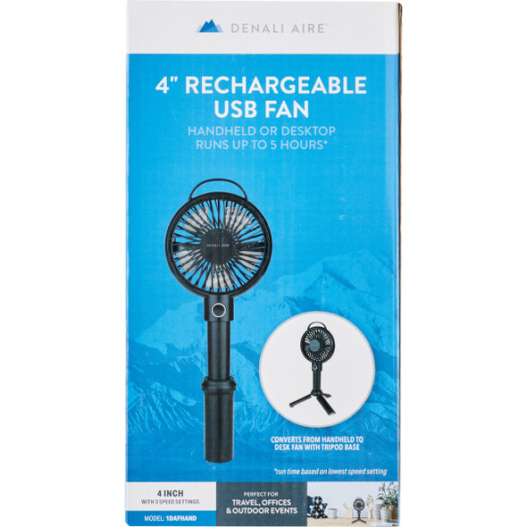 Denali Aire Plastic 4 In. Rechargeable USB Black Handheld Fan Denali Aire Plastic 4 In. Rechargeable USB Black Handheld Fan