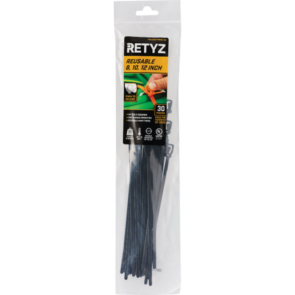 RETYZ EveryTie 8 In.-10 In.-12 In. Combo Pack Releasable Tie (30-Pack) RTZ-MBK01-MA 568310