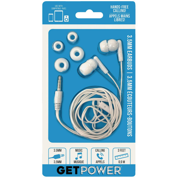 GetPower 3.5mm White Music & Calling Earbuds GP-35MM-WHI
