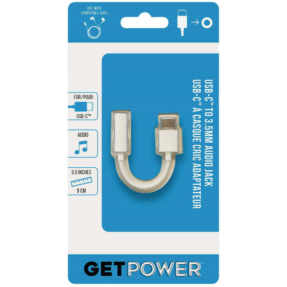 GetPower USB-C to 3.5mm White Audio Jack Adapter GP-ADPT-UCAUX
