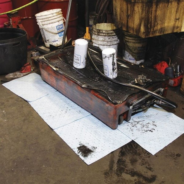 Spilltech Sorbent Pad, 29 gal, 15 in x 19 in, Oil, White, Polypropylene WPB100H