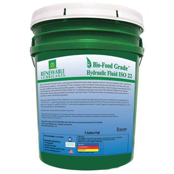 Renewable Lubricants Food Grade Hydraulic Oil, 5 gal. 87104