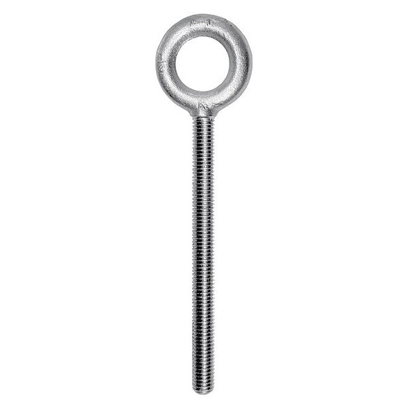 Eye Bolt Without Shoulder, 3/8"-16, 4-1/2 in Shank, 1 in ID, Steel, Zinc Plated