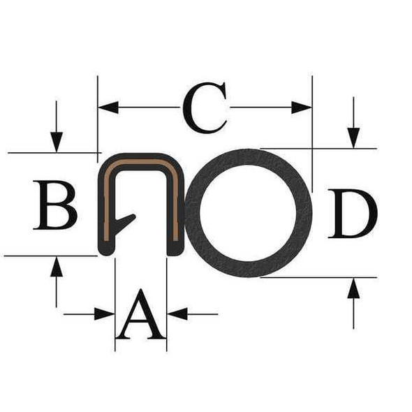 Trim Seal, EPDM, 100 ft Length, 3/4 in Overall Width, Style: Trim with a Top Bulb