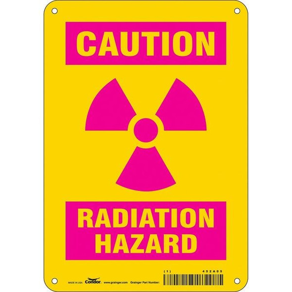 Radiation Safety Sign, 10 in H, 7 in W, Aluminum, Horizontal Rectangle,452A05