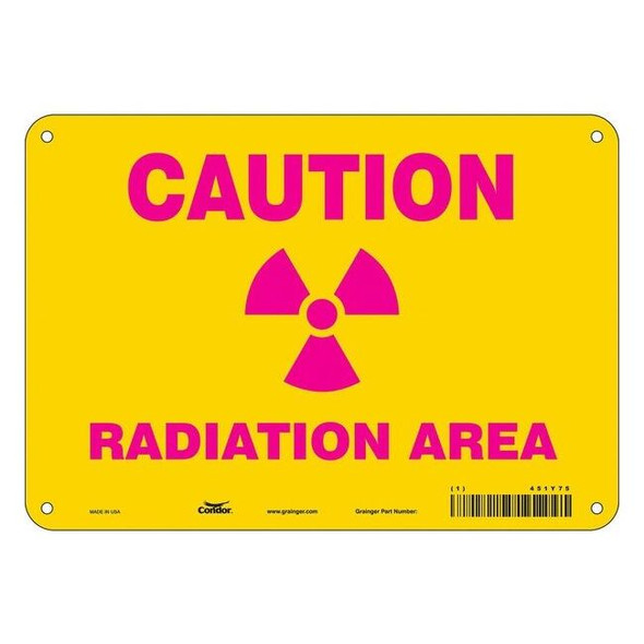Radiation Safety Sign, 7 in H, 10 in W, Aluminum, Vertical Rectangle,451Y75