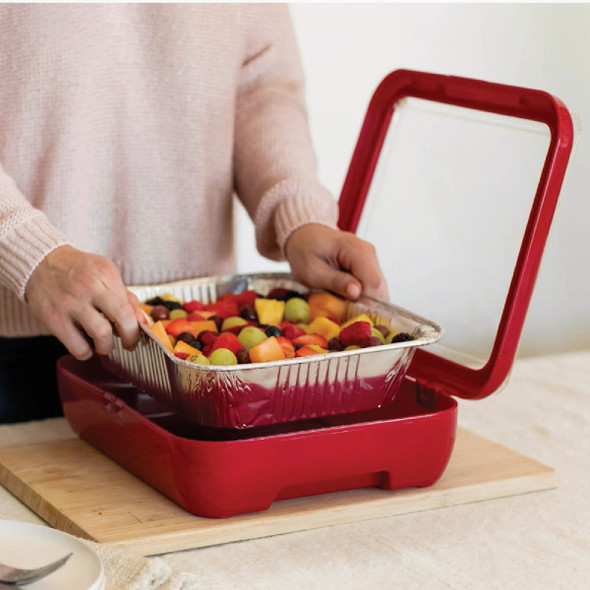 Fancy Panz Classic Red Baking Carrier with Foil Pan and Serving Spoon