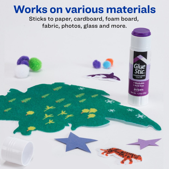 Avery&reg; Glue Stic with Disappearing Purple Color - 1.27 oz - Purple - 6 / Pack