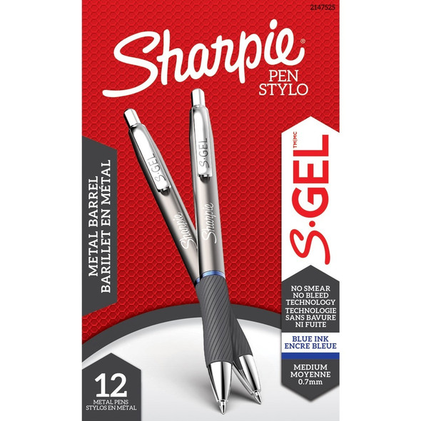 Sharpie S-Gel Pen - Blue Ink - Black Barrel - 12 / Dozen