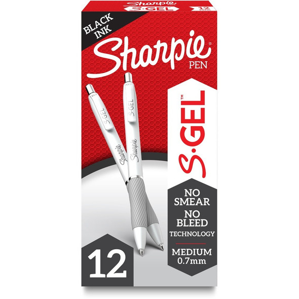 Sharpie S-Gel Pen - Black Ink - Gel-based - White Barrel - 12 / Dozen