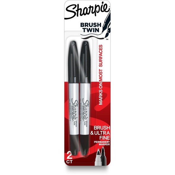 Sharpie Brush Twin Permanent Markers - Black Ink - 2 / Pack